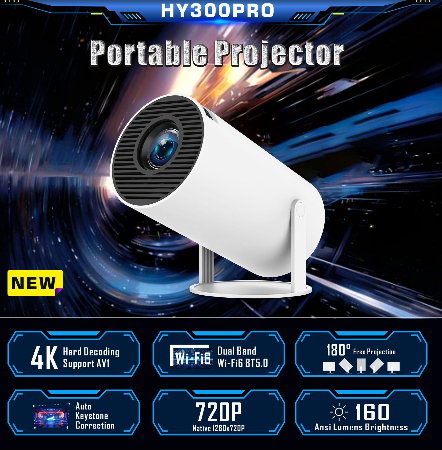 Hy300 Portable 180 Degrees Adjustable Mini Projector - Full HD Home Theater