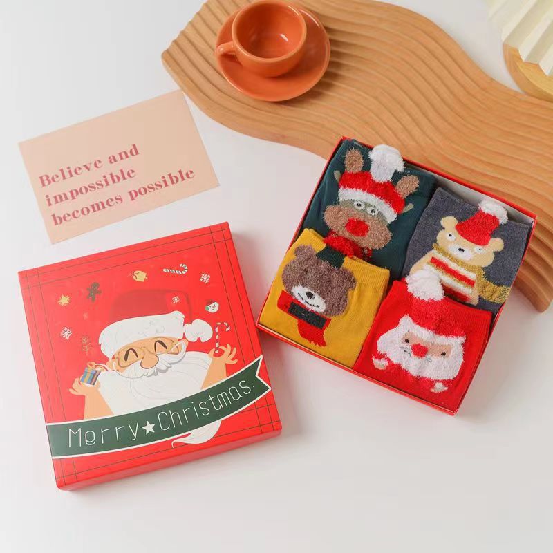 Christmas Products Christmas Socks Combed Cotton 4 Pair Medium Socks Gift Box
