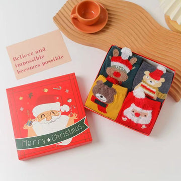Christmas Products Christmas Socks Combed Cotton 4 Pair Medium Socks Gift Box
