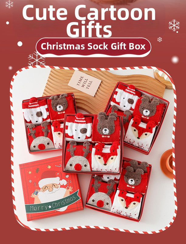Christmas Products Christmas Socks Combed Cotton 4 Pair Medium Socks Gift Box