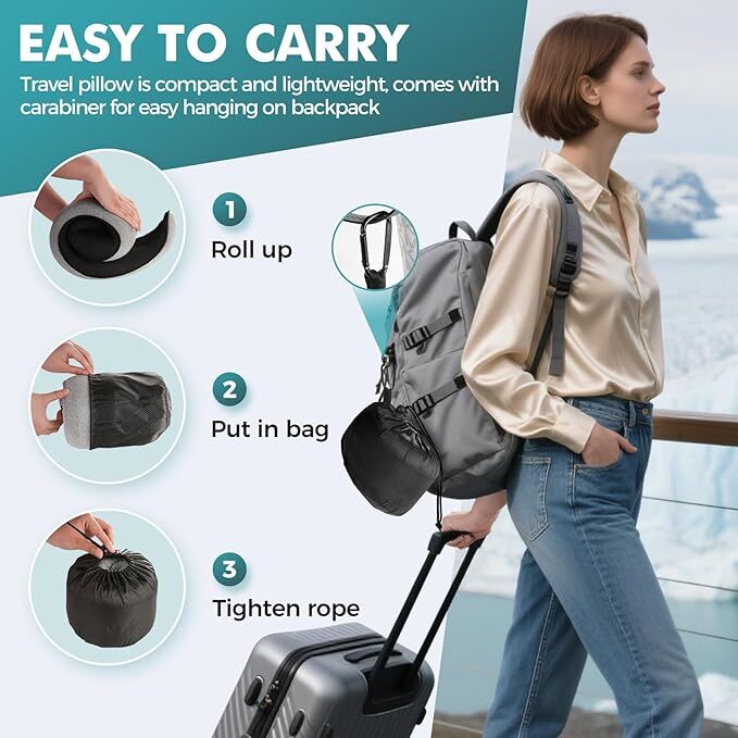 Travel Neck Pillows for Airplanes - 360° Ergonomic Memory Foam Travel Pillow - Relief Neck Pain with Breathable Support for Long Flights, Car, Train & Office Use - Adults & Kids