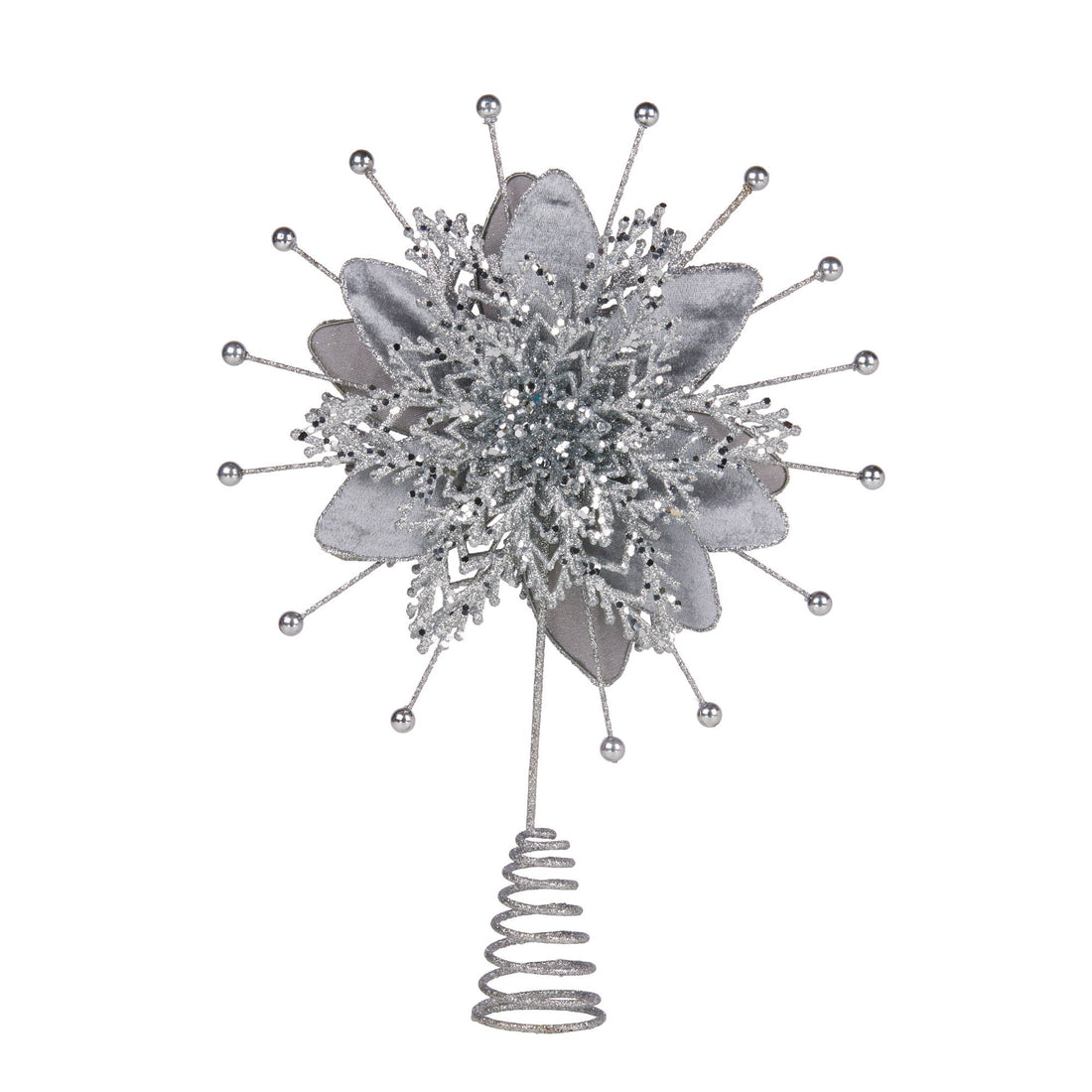 Christabelle Christmas Tree Topper Poinsettia Decoration Ornament Silver Petals