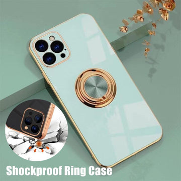 Light Cyan Luxury Shockproof Silicone Ring Case Stand Cover for iPhone 14 13 12 Pro Max - iPhone 14 Pro Max
