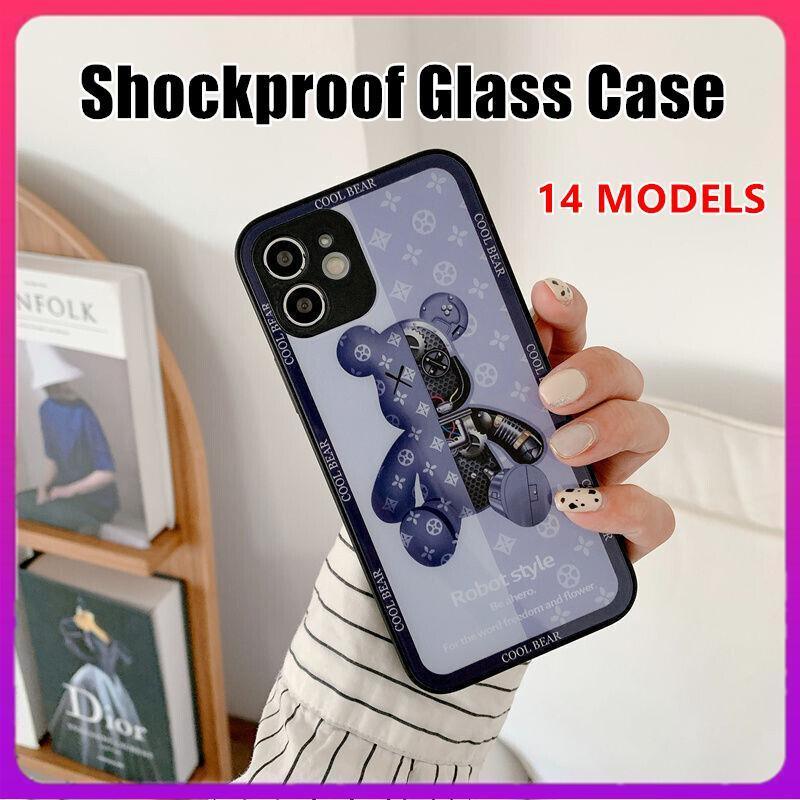 For iPhone 13 Pro Max 12 11XS XR Luxury Cool Bear Shockproof Glass Case Purple - iPhone 11Pro Max