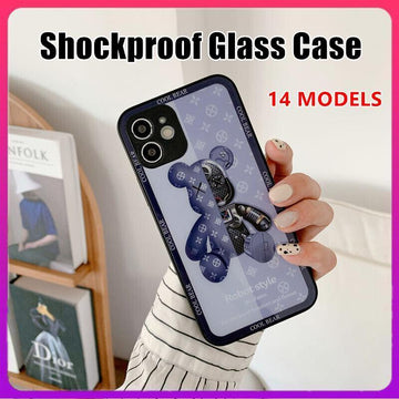 For iPhone 13 Pro Max 12 11XS XR Luxury Cool Bear Shockproof Glass Case Purple - iPhone 7P/8P