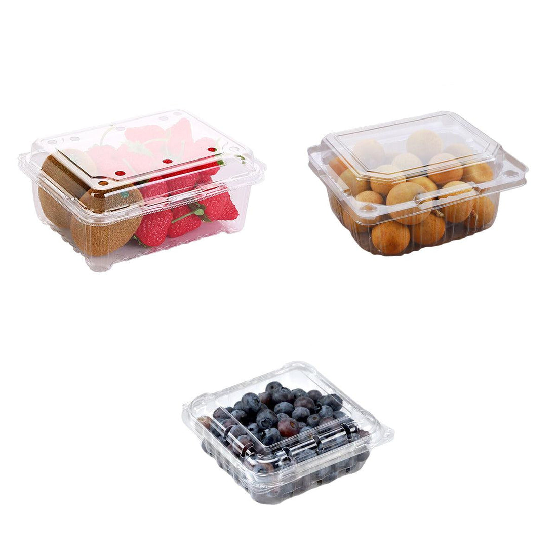 100pcs Transparent Plastic Fruit Box with Tape Cover Storage Packaging for Fruit - 125g