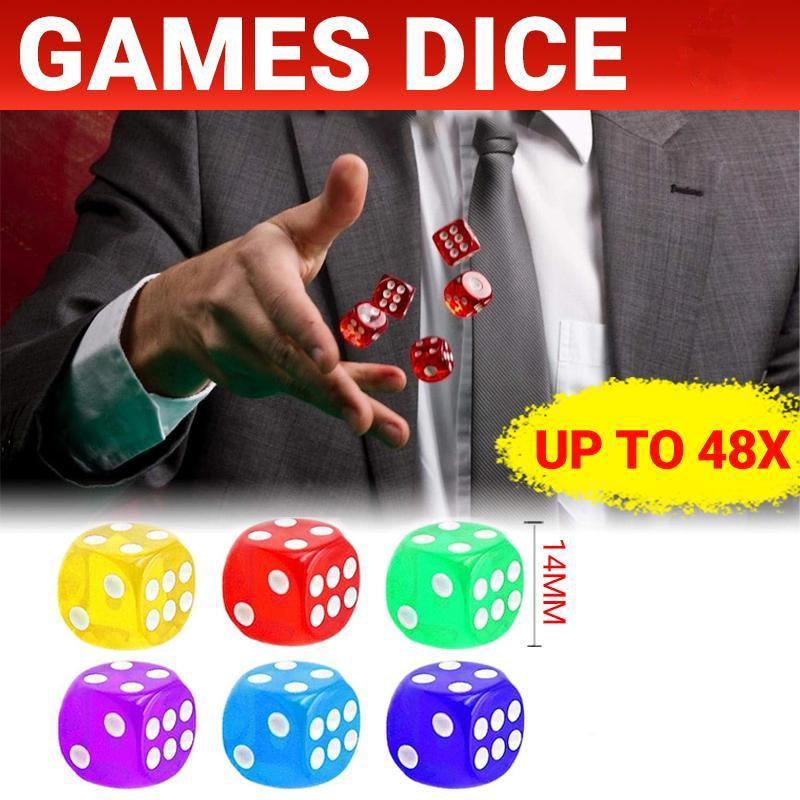 12-48PCS 6 Sided Games Dice Transparent Coloured Game Play Toy Bulk Board Game - 12PCS