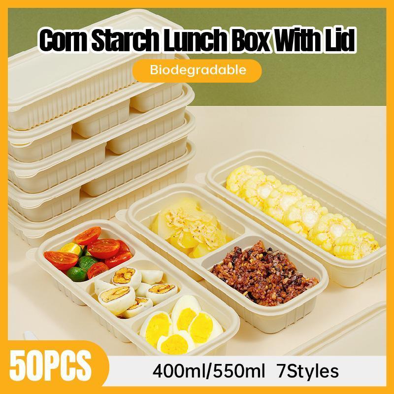 Biodegradable Corn Starch Meal Prep Containers Lids Durable Multi Compartment - A3