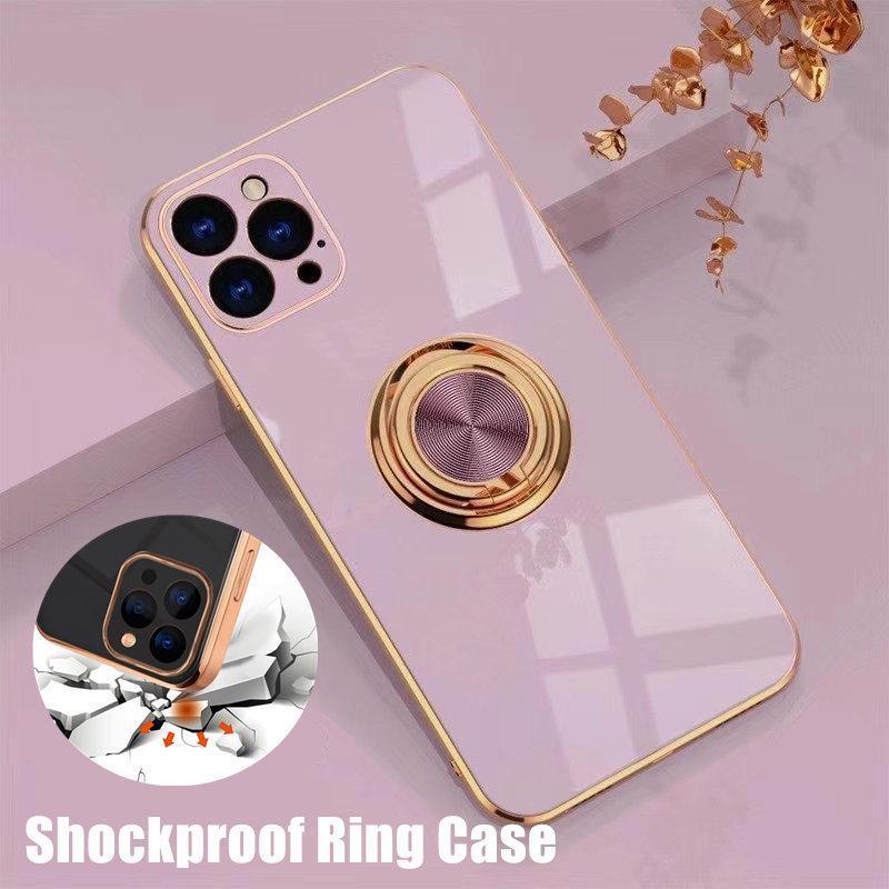 Light Purple Luxury Shockproof Silicone Ring Case Stand Cover for iPhone 14 13 12 Pro Max - iPhone 11