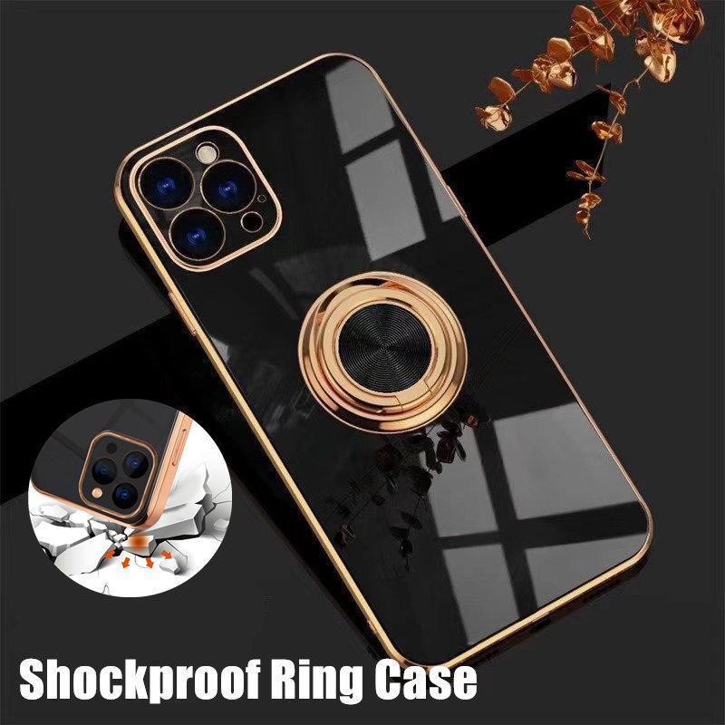 Black Luxury Shockproof Silicone Ring Case Stand Cover for iPhone 14 13 12 Pro Max - iPhone 11 Pro
