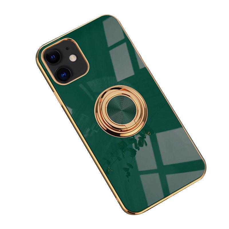 Dark Green Luxury Shockproof Silicone Ring Case Stand Cover for iPhone 14 13 12 Pro Max - iPhone 12 Pro