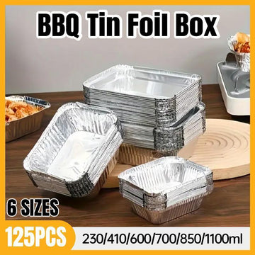 125PCS Disposable Quadrate Tin Foil Pans Oven Grill Safe Non-Stick Baking Trays - 125pcs-410ml