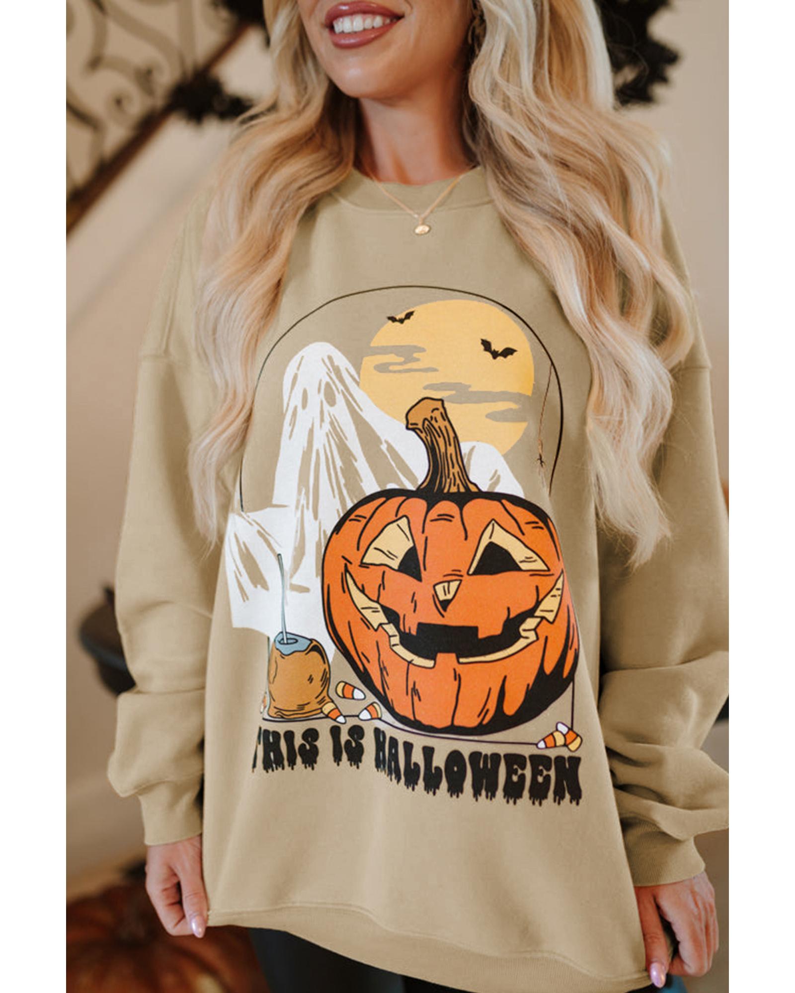 Parchment Spooky Pumpkin Graphic Crewneck Halloween Sweatshirt - L
