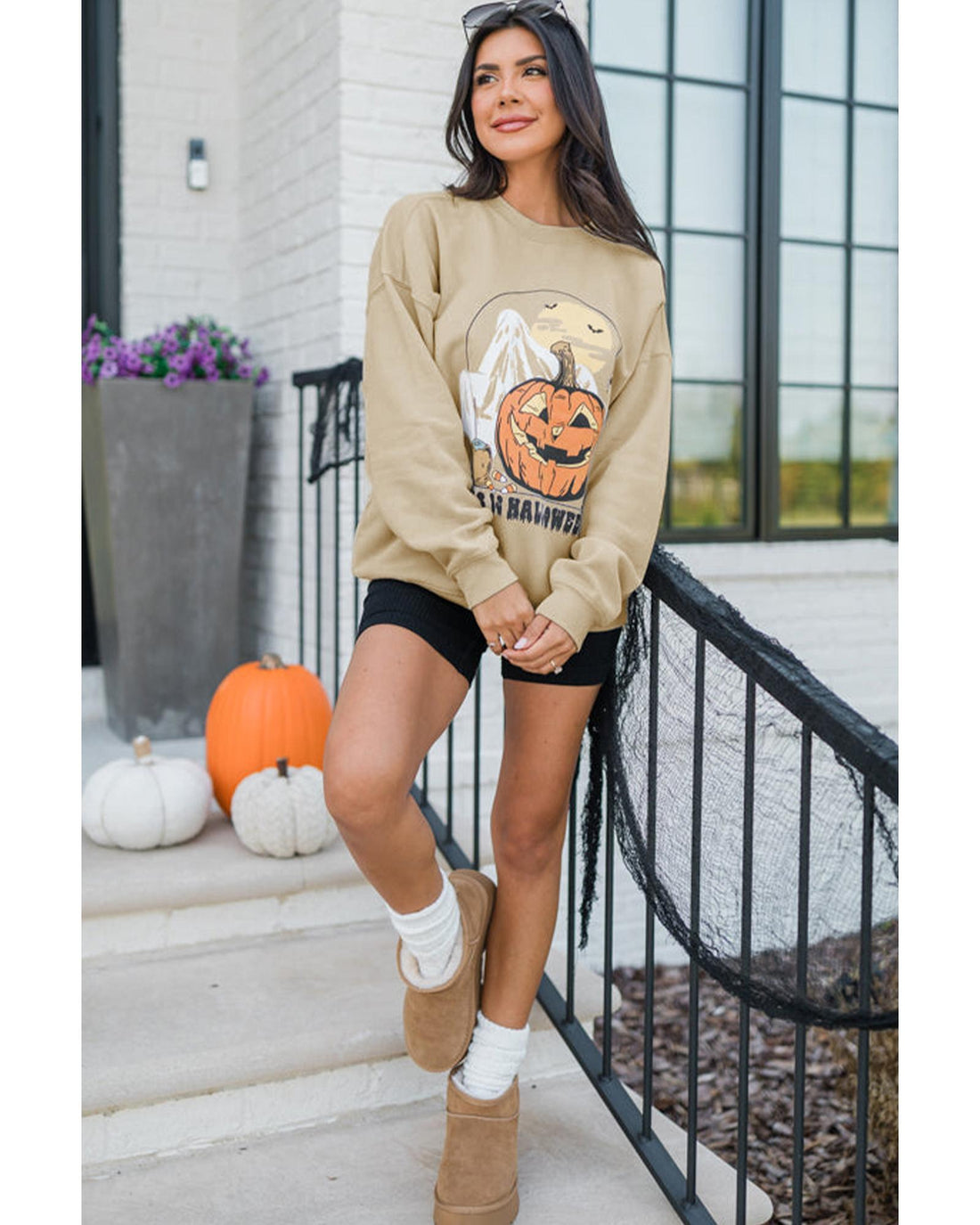Parchment Spooky Pumpkin Graphic Crewneck Halloween Sweatshirt - XL