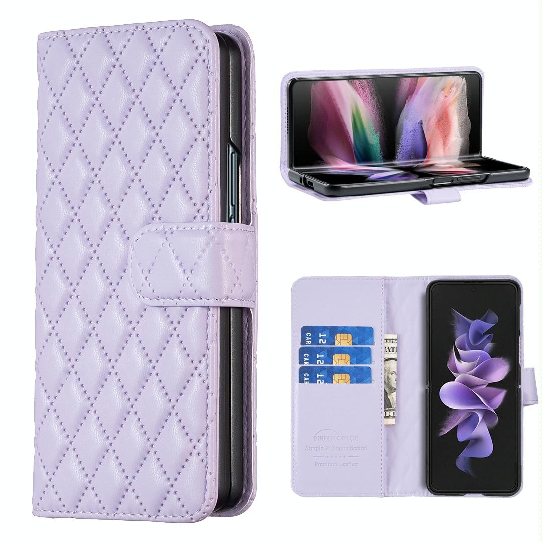 For Samsung Galaxy Z Fold4 5G Samsung Fold 4 Diamond Lattice Wallet Case - Sleek And Stylish - White