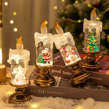 (A set of four) Festive Christmas Candle Lights with Snow Globe Decor - Perfect Creative Holiday Gift