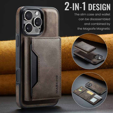 Coffee Premium MagSafe Wallet Case for iPhone 16 Pro Max - Detachable PU Leather Magnetic Card Holder