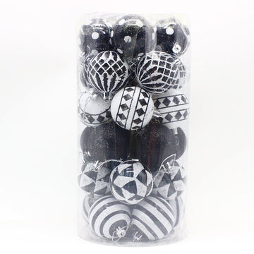 Black-white 30-Piece 6cm Electroplated Christmas Baubles - Hand-Painted Tree Ornaments