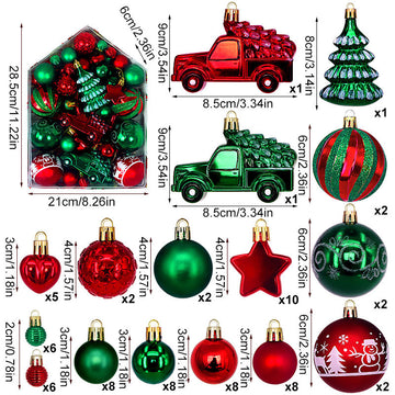 Automobile Model 72-Piece Christmas Bauble Set - Hand-Painted House and Round Ornaments