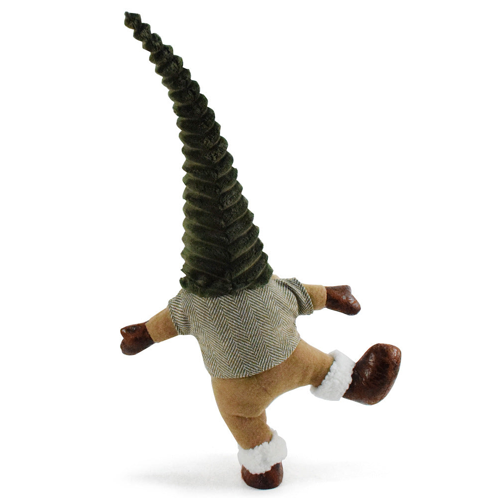 Green Hat One-Legged Standing Christmas Gnome - Santa & Rudolph Plush Faceless Dwarf Figurine