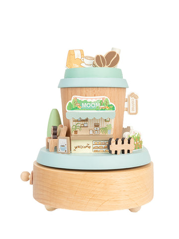 MAOMAO-Music Box (Coffee Moment) Handmade Wooden Ferris Wheel Music Box - Christmas Carousel Hand-Cranked Desktop Decoration