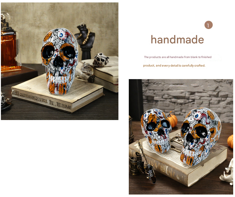 Small White Colorful Floral Skull Statue - Intricate Day of the Dead Style Resin Figurine for Halloween & Home Decor