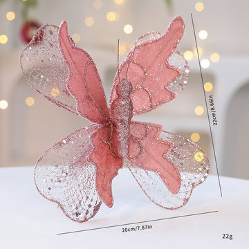 Rose Gold Large Glitter Butterfly Christmas Ornaments (Set of 2) - Clip-On Decorations for Trees & Wreaths