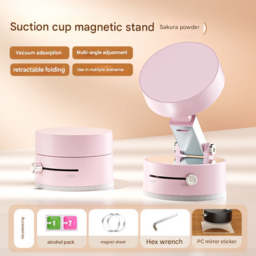 Pink Multi-Functional Vacuum Suction Cup Stand - Foldable, Extendable Kitchen Lazy Person's Dual-Sided Magnetic Phone Holder