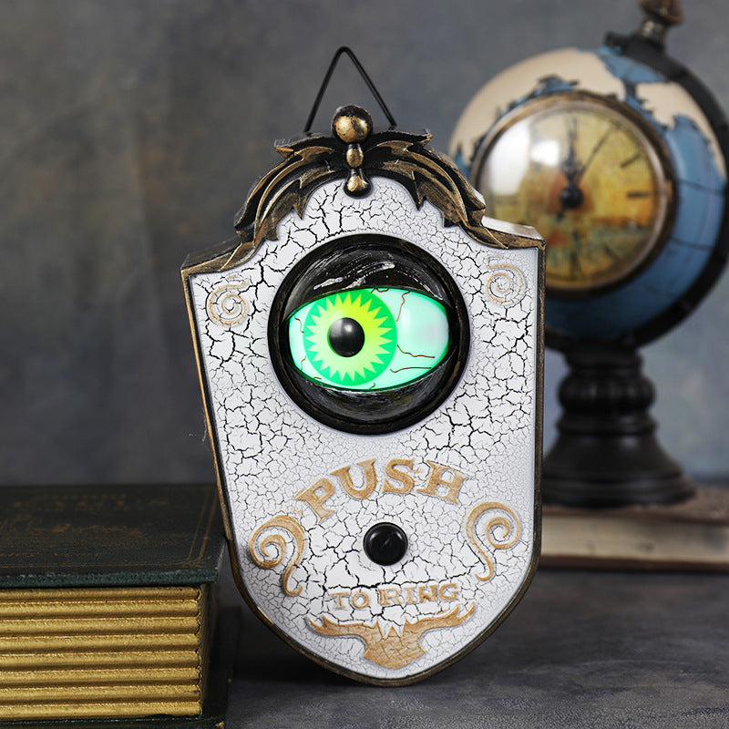 2-Piece White Halloween Animated Eyeball Doorbell - Spooky Light-Up Prop with Scary Sounds for Party & Door Decoration