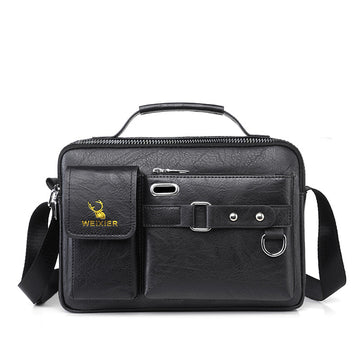Plain black texture Men's Crossbody Shoulder Bag - Premium PU Leather Business & Commute Sling Bag
