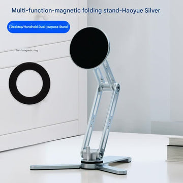2-in-1 Magnetic Folding Stand for Phones & Tablets - Adjustable Aluminum Desktop & Handheld Holder(silver)