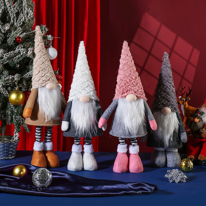 Retractable Leg Christmas Gnome Plush - Adjustable Standing Holiday Decoration(pink)