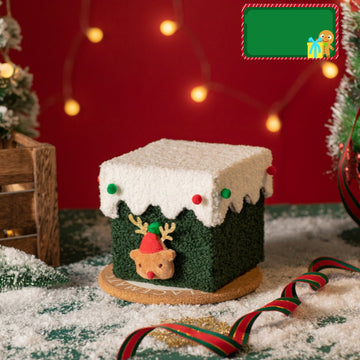 White and Green Luxe Plush Christmas Gift Box - Decorative Holiday Treat Box with Snowy Trim