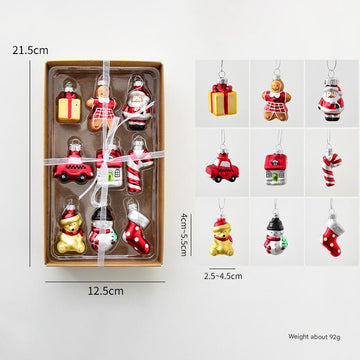 Style B Colorful Whimsical Miniature Glass Christmas Ornament Set - 9pc Retro Holiday Collection