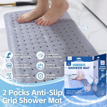 2Pack 70×40 cm Anti‑Slip Grip Shower Mat Quick‑Dry Bath Mat with 100+ Suction Cups