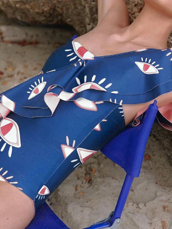 New ruffled devil's eye one-piece swimsuit/split bikini set