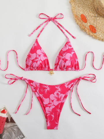 Floral print halterneck bikini
