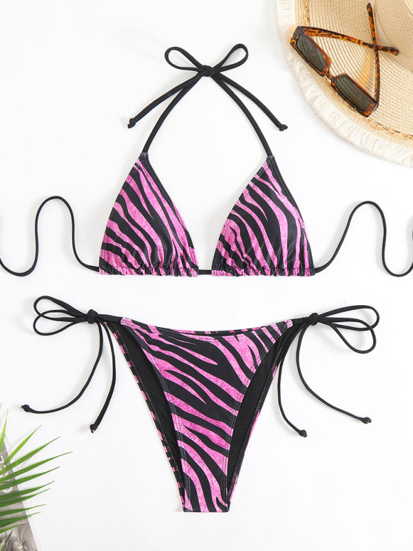 Zebra print halter bikini