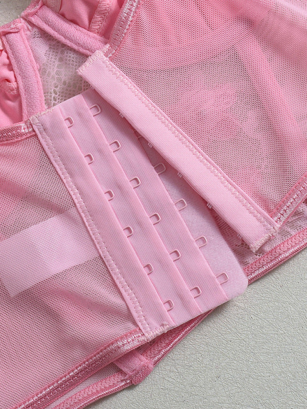 Floral Embroidered Bow Sexy Lingerie Set