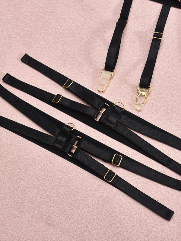 Embroidered lace sexy lingerie hollow chest design sexy four-piece set