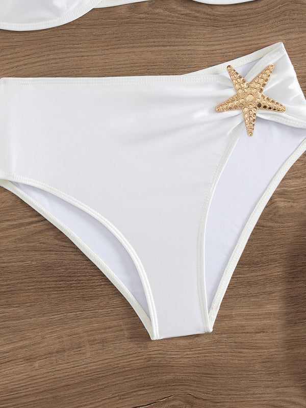 Solid color starfish style sexy bikini lace-up tube top high waist swimsuit