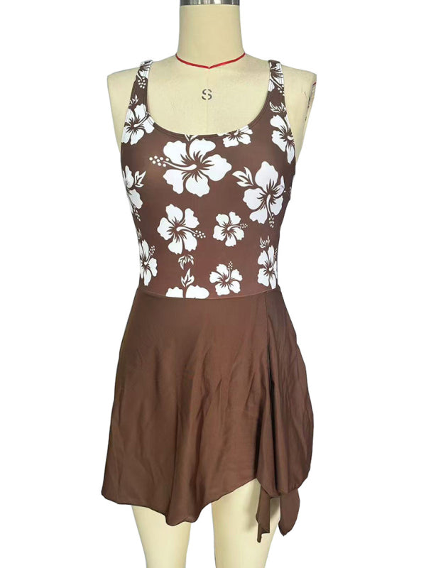 Sexy slim skirt-style printed one-piece swimsuit bikini