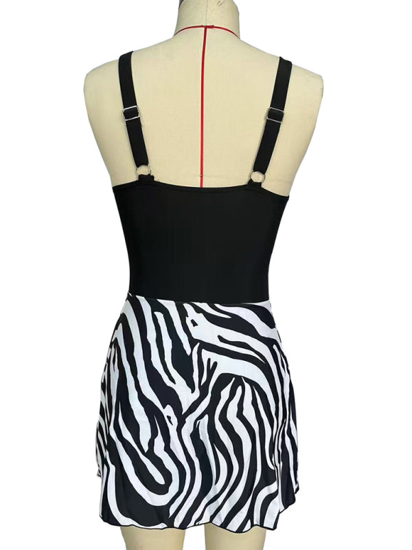 Sexy slim skirt style zebra print one-piece swimsuit bikini